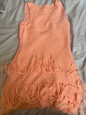 Peach Fringe Knit Sleeveless Dress